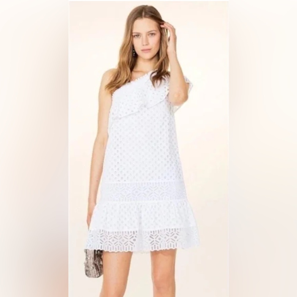 TORY BURCH Zoe Eyelet One Shoulder Dress - 4